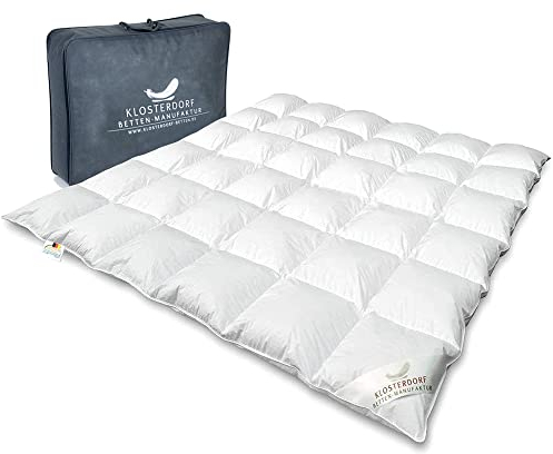 Klosterdorf Bettenmanufaktur Premium Winterdecke - ''grazil'' - 200x220 cm - 1700 Gramm - EXTRA WARM - Daunendecke - Bettdecke - Handarbeit aus Deutschland - Für einen gesunden Schlaf