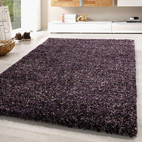 SIMPEX Teppich Wohnzimmer 120 x 170 cm Hochflor Teppich Lila Moderne Einfarbig Meliert Design - Schlafzimmer Teppich Pflegeleicht Extra Weich Extra Flauschig - Carpet Living Room Deko