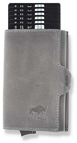 Solo Pelle Geldbörse Herren | Kreditkartenetui | Kartenetui Slim Wallet Portmonee | Geldbeutel mit RFID Schutz für bis zu 11 Karten Model: Mech (Steingrau mit Scheinfach + Münzfach)