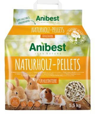 Anibest Kleintierpellets, 100 % natürliche Einstreu für Kaninchen, Hamster, Meerschweinchen und Co, saugfähige & geruchsbindende Holzpellets, leicht dosierbare Unterstreu, 5,5 kg/ 10 l