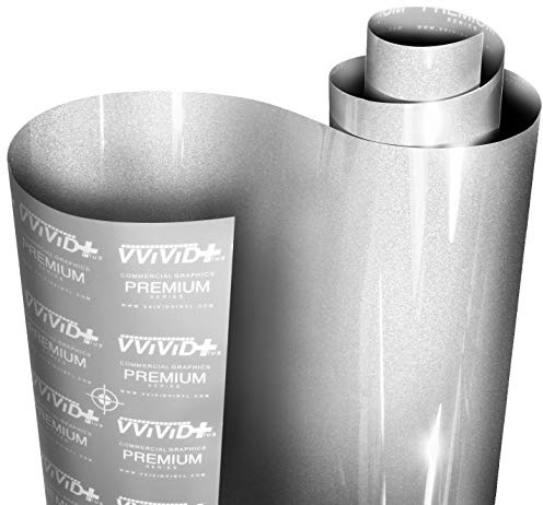 VViViD+ Ultra Gloss Silver Metallic Vinyl Car Wrap Premium Paint Replacement Film Roll with Nano Air Release Technology, Stretchable Protective Cap Liner, Self Adhesive, Indoor Outdoor (1ft x 5ft)