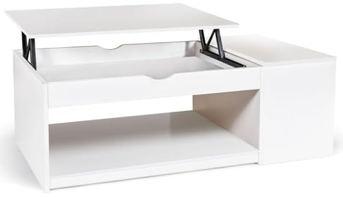 IDMarket - Table Basse Plateau relevable rectangulaire ELEA avec Coffre Bois Blanc