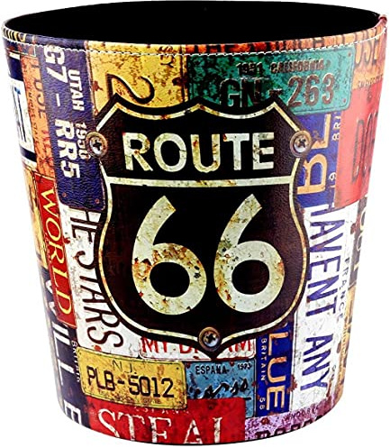 AOOPOO Pattumiera in Pelle - 10L Cestino Spazzatura - Vintage Cestino Gettacarte - Cestino per la Carta - 25 * 20 * 27 cm (Route 66)