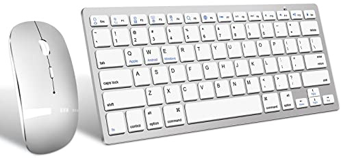 LEAPEST Trådlöst Bluetooth-Tangentbord och Mus, Bärbart, Smalt, Tyst, Uppladdningsbar, Kompatibel med iPad/Mac/Macbook/Android/Windows/PC/Dator