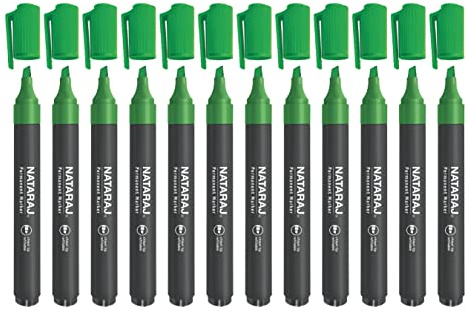 Nataraj 12 x Green Permanent Marker Pens 2.5mm Chisel Tip Not Erasable For Office and Home - Sold By VR Angel