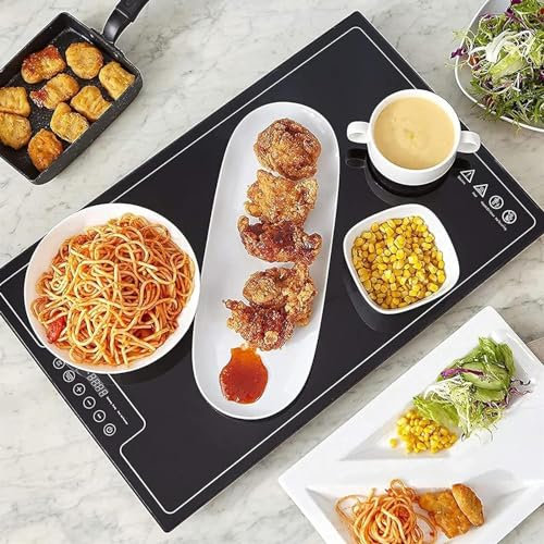 Plato calentador de alimentos eléctrico de 20.0 x 15.0 in, bandeja calentadora de vidrio con control de temperatura ajustable y panel táctil, plato caliente, perfecto for bufés, cenas caseras