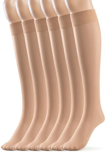 Silky Toes Sheer Knee High Stockings for Women, 6 Pairs Nylon Trouser Socks ﻿With Comfort Top