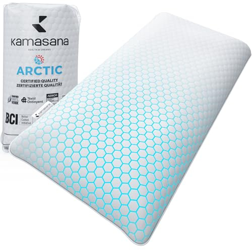 KAMASANA Nackenstützkissen 40 x 80 cm, Höhe 13 cm, Kühlendes Memory Foam Kopfkissen für Bauch- und Rückenschläfer, Orthopädisch, Ergonomisch, Atmungsaktiv, Hellblauer Bezug