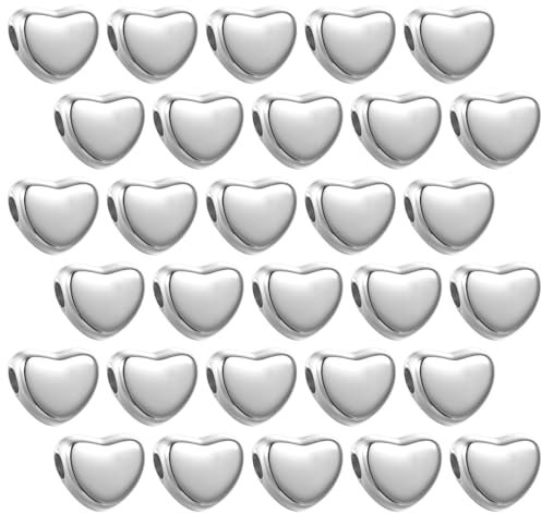 200 Pcs Herz Perlen, Perlen für Armbänder machen, Silber Herz Perlen, kleine Loch Spacer Perlen für Armbänder Halskette Ohrring Schmuck machen DIY handmade Craft (Silber)