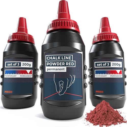 PRESCH Schlagschnurkreide Rot - 3x Kreidepulver à 200g - Klare, sichtbare Linien dank intensivem rot - Perfekt für den Einsatz im Outdoor Bereich dank Wetterfester Kreidefarbe - Schlagschnur Pulver