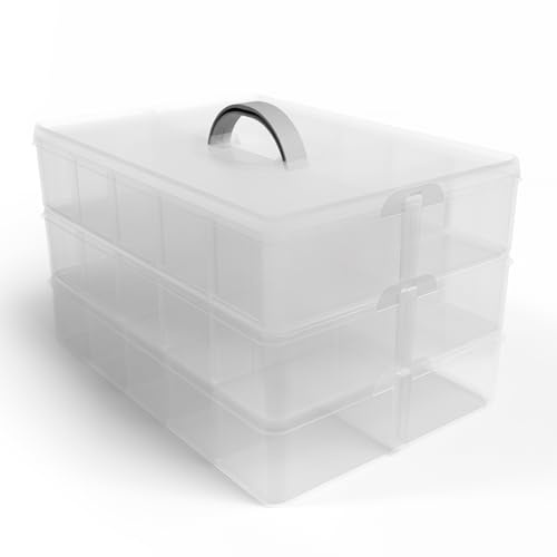 BigDean Sortierbox Aufbewahrung mit Griff, Transparent, 24 x 18,5 x 16 cm, 3 Etagen m. 21 Fächern,für Spielzeug,Büro-Utensilien,Bastel-Material,Kleinteile