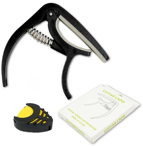 IÑAKI MUÑOZ ® Kapodaster für akustische, elektrische und spanische Gitarre + Plektrenhalter + 5 gratis Plektren | Professionelles Kapodaster