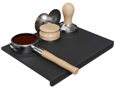 IYYI Tappetino in silicone per il tamponamento dell'espresso - tappetino antiscivolo, resistente al calore e impermeabile per la protezione del bancone - adatto a filtri porta (Nero, Corner model)