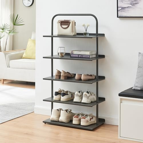 [en.casa] Scaffale Portascarpe a 5 Livelli Scarpiera Porta Oggetti in Acciaio 5 Ripiani per 10 Paia di Scarpe Calzature 119x60x32 cm Corridoio Ingresso Camera da Letto - Antracite