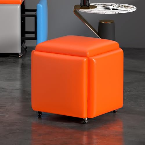 Cubo Di Seduta 5 In 1 Con Ruote Girevoli – Sgabello Ottomano Impilabile In Similpelle O Velluto (35x35x35 Cm O 45x45x45 Cm)(Leather6,45x45cm(18x18))