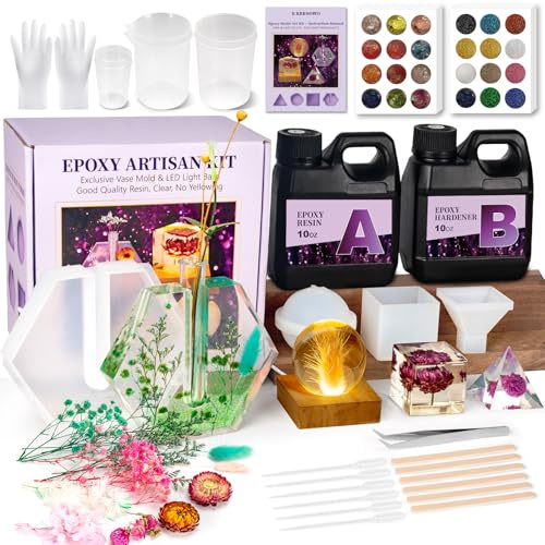 ZEROMX Epoxidharz Set Anfänger mit Licht, 600ml Harz Gießen Set mit Epoxidharz Formen, 1:1 Verhältnis mit Epoxidharz Zubehör Expoditharz Starterset Kreativ Set für Erwachsene, Weihnachten Geschenke