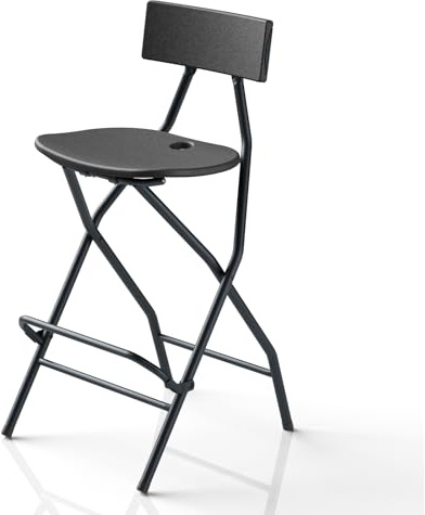 MAKE CHANGES Folding Stool 1 Pack, Folding Bar Stool with Footrest and Back, Portable Plastic Tall Foldable Stool Chair for Adults, Kitchen, Counter, 300lbs Capacity, Black