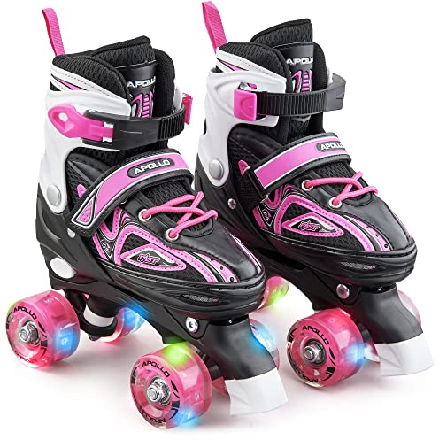 Apollo Super Quad X PRO, Pattini a rotelle LED per Bambini e Ragazzi, Ideali per Principianti, Comodi Pattini a rotelle per Bambine e Bambini