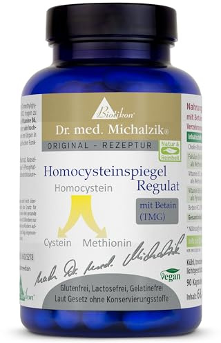 Homocysteinspiegel Regulat nach Dr. med. Michalzik - 90 Kapseln - Original-Rezeptur mit Betain, Cholin und die Vitamine B6, B9 und B12 - ohne Zusatzstoffe - von BIOTIKON®