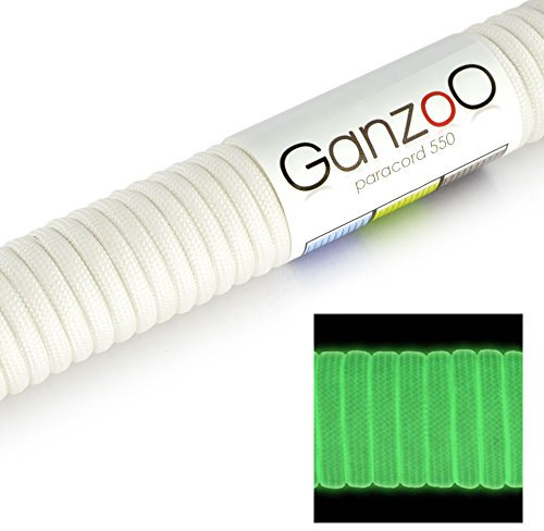 Paracorde 550 fluorescente, corde de survie à usages multiples et ultra-résistante, corde de parachute, corde gainée en nylon, longueur totale: 31m, couleur: blanc – ATTENTION: NE PAS UTILISER CETTE CORDE POUR L'ESCALADE, de la marque Ganzoo