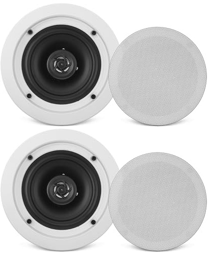 Pyle PDIC61RD 6.5 200W in-Ceiling/Wall Speaker System, 6 Pack – 2-Way Flush Mount Home Audio Speakers, White