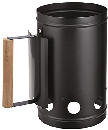 Bambelaa! - Encendedor de carbón para barbacoa con mango de madera, columna de combustión, encendedor para chimenea, color plata/negro, aprox. 17 x 27 x 27 cm, Negro