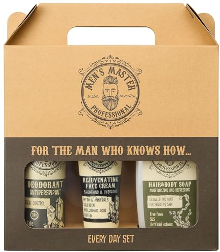 Men's Master Set Regalo Uomo 3 Unità | Every Day Set | Deodorante Antitraspirante | Crema Rigenerante Viso Antirughe | Shampoo Corpo per Corpo e Capelli | Cura del Viso Maschile | Senza Parabeni