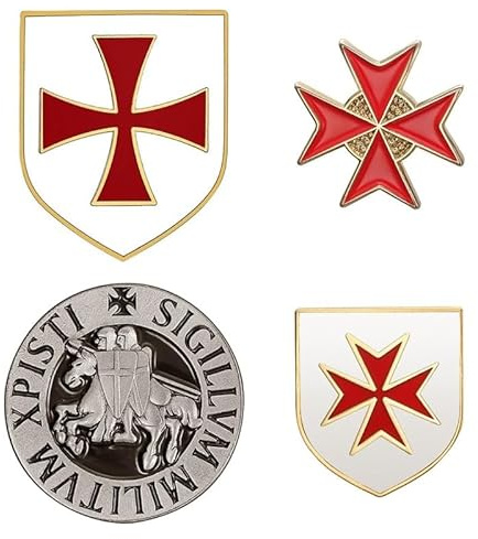 BOBIJOO Jewelry - Lot de 4 Pin's Épinglettes Emblématiques de l'Ordre des Chevaliers Templiers, Blason, Croix, Malte