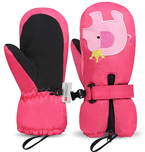 Kinder Skihandschuhe-7-Mi Wasserdichter Fausthandschuh Warm Winter Skating Handschuhe Jungen Fäustel Fäustlinge 4-6 Jahre (Rosa)