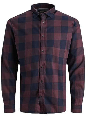 JACK & JONES Men's Jjegingham Twill L/S Noos Shirt, Port Royale, M UK