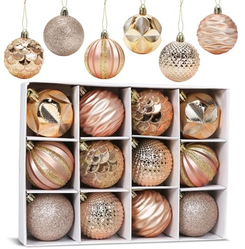 Palline di Natale Oro Rosa 6 CM, 12 pcs Palline Albero Natale, Palla di Natalizie, Decorazioni Albero di Natale, Plastica Addobbi Natalizi, per Natale Vacanze Feste Decorazioni