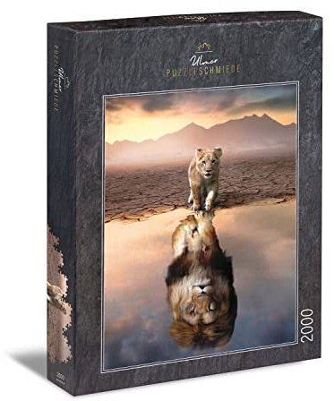 Ulmer Puzzleschmiede - Puzzle Spieglein, Spieglein“ - Visionäres 2000 Teile Puzzle mit kreativem Tier-Charakter - der kleine Löwe mit dem großen Selbstbewusstsein