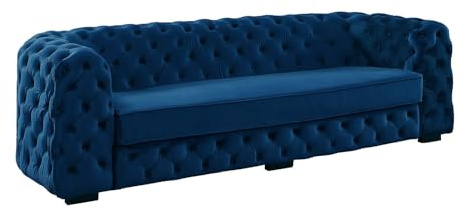 Vente-unique - Canapé 3 Places Chesterfield Stanley - Velours Bleu Nuit