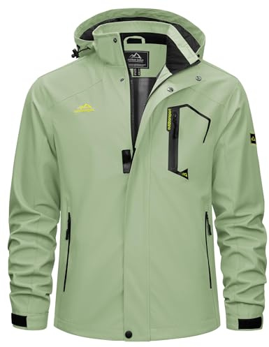 TACVASEN Chaqueta Softshell Hombre Cortavientos Running Hombre Chaqueta Deportiva Ropa de Trabajo Ropa Táctica Parka Impermeable Verde Claro, XL