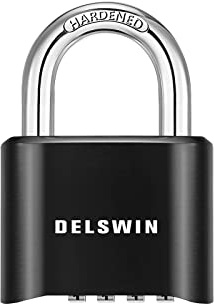 DELSWIN Gym Locker Lock, 4-Digit No-Key Combination Lock for School & Gym Locker — Heavy Duty Hardened Steel Shackle, Weatherproof Combo Padlock for Hasp Storage, Shed, Fence, Gate