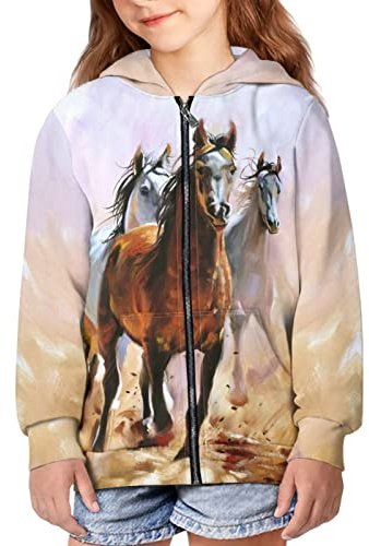 DISNIMO Running Horse Girls Zip Up Hoodie 8-10 Kids Casual Hooded Sweatshirts Hoody with Pockets Teen Girls Long Sleeve Fall Jacket Outfits Trendy Clothes Pullover Top