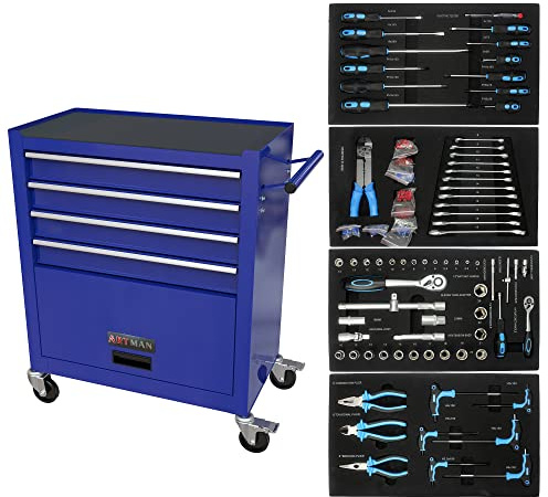 Dithoko 233-Piece Mechanics Tool Set, Household Tool kit with 4-Drawer Heavy Duty Metal Tool Cabinet, Portable Tool Box for Home/Auto Repair - Gift for Men (Blue)