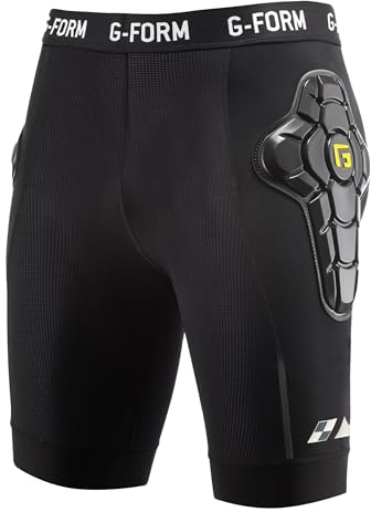 G-Form EX-1 Bike Short Liner - Gepolsterte Shorts für Männer - Für BMX, Snowboarding & mehr - Athletische Kompressionsshorts - Schwarz/Gelb, Erwachsene Medium