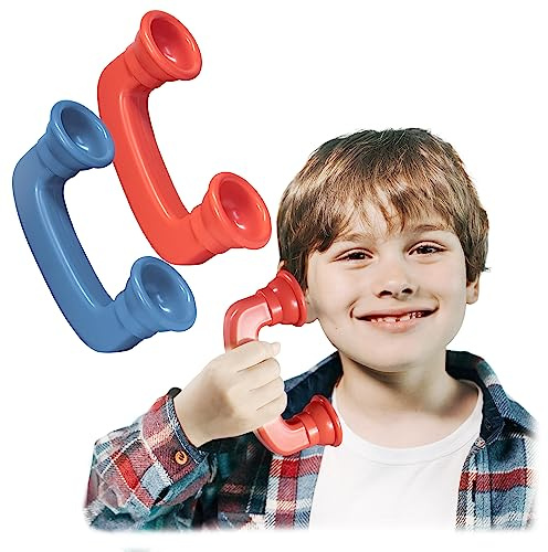 Novelty Place 2 Pack Téléphones Murmureurs Jouets pour la Thérapie du Langage - Améliorez la Fluidité, la Compréhension et la Prononciation - Téléphone pour Entendre ma Propre Voix (Bleu et Rouge).