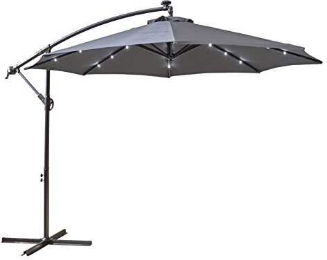 Neo 3M Garden Banana Outdoor Waterproof Freestanding Parasol LED Lights Hanging Cantilever Umbrella Sun Shade with Crank Handle Cross Base (Grey)