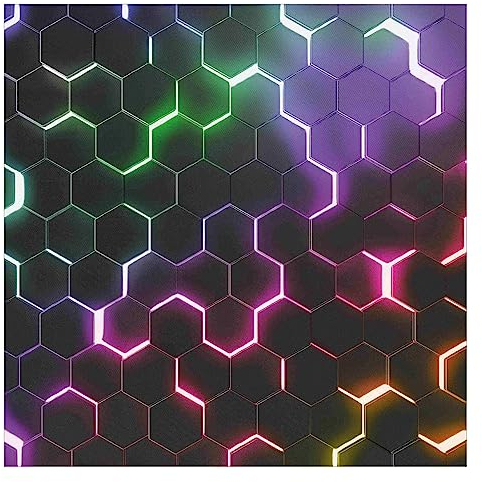 Bilderwelten Fototapete Gaming Struktur Hexagone mit Neonlicht 240 x 240 cm Vlies-Tapete XXL Smart Wandtapete Wanddekoration Wohnzimmer Schlafzimmer