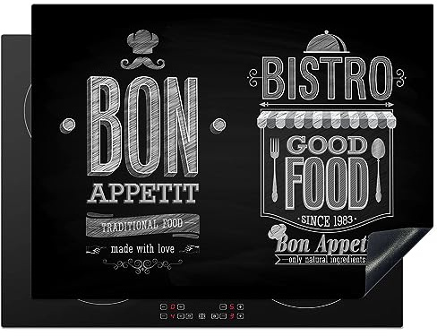 KitchenYeah© Cubre Vitrocerámica - Protector Vitroceramica Induccion 70x52 cm - Tapa Vitroceramica - Protector de Vitroceramica Bon Appetit - Italia - Comida - Blanco y negro