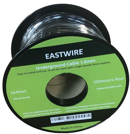 eastwire Electric Fence Double Insulated Wire Underground, Electric Fence Double Insulated Underground Hard Cable, Direct Burial (1.6mm, 50meters/164ft)