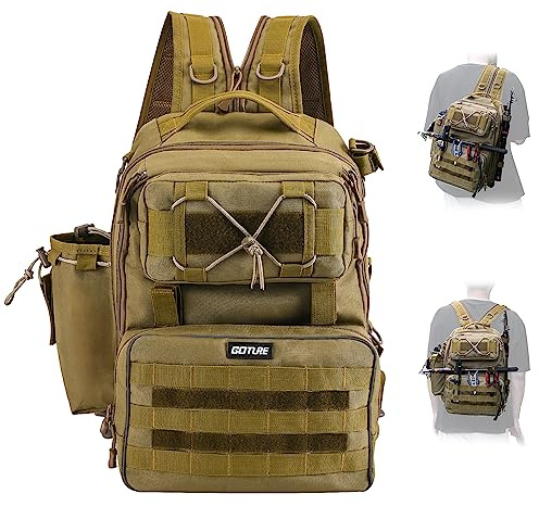 Goture – Sac à Dos de pêche, Sac à Dos d'accessoires de pêche avec Porte-Canne, Sac d'équipement de pêche en Eau salée, Sac à bandoulière d'extérieur