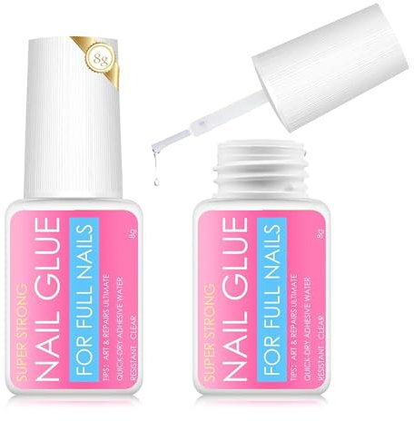 2 * 8g Colle pour Faux Ongles Extra Forte,Pressés qui Tiennent Longtemps,Résistant et Durable pour l’art des Ongles pour Ongles Cassés,Adhésif à Séchage Rapide