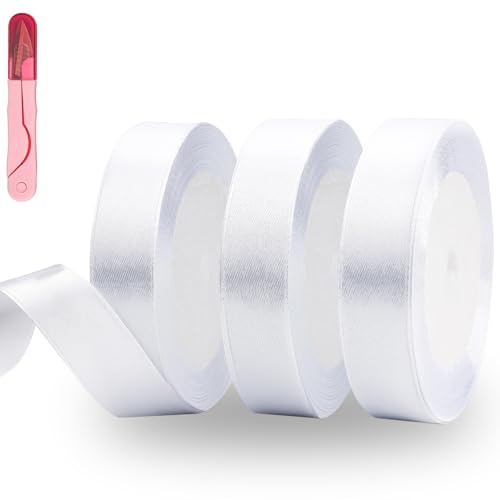 benlidoner 66M White Satin Ribbon, 20mm Thick Fabric Ribbon, 3 Rolls Polyester Ribbon for Gift Wrapping, Crafting, Bouquets, Cake, Wedding Decorations