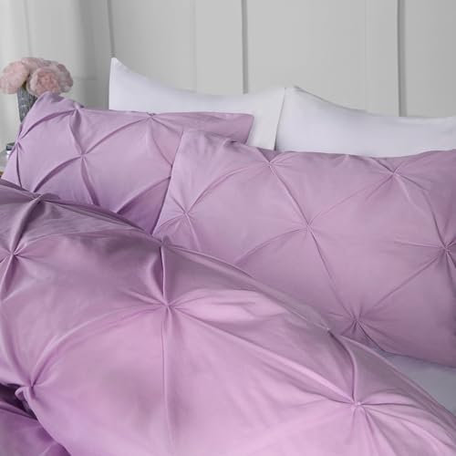 Highams Single Duvet Covers Set, Pintuck Luxury Bedding Single Duvet Cover Super Soft Comfy Breathable Polycotton with Pillowcase Covers for Restful Sleep - Purple Lilac