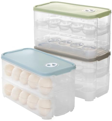 JIEHIN 3 Stück 20er Eierbox Doppelschicht, Eierbehälter mit Deckel, Eier Transportbox Kunststoff Eier Aufbewahrungsbox, Eier Aufbewahrung Kühlschrank Stapelbare Eierkarton für 20 Eier