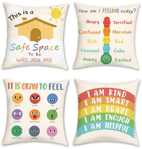 COZZSNUGE Calming Corner Cushion Covers Sun Rainbow Kids Velvety Decorative Pillowcases for Sofa Bed Home Classroom Reading Corner 45 x 45 cm Set of 4