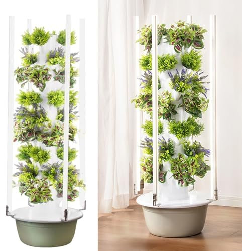 IYUESQ Sistema de Cultivo hidropónico en Torre, Sistema de Cultivo hidropónico en Torre para huertos domésticos, Jardinera Vertical con luz LED, Sistema hidropónico en Torre para Hierbas